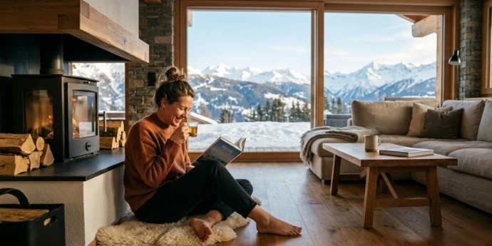 Salon chaleureux avec chauffage au sol installé par un expert à Nendaz et Sion.
