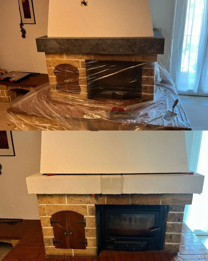 Mise en conformité et rénovation d'une cheminée à Nendaz : remplacement d'une poutre en bois par un linteau incombustible.